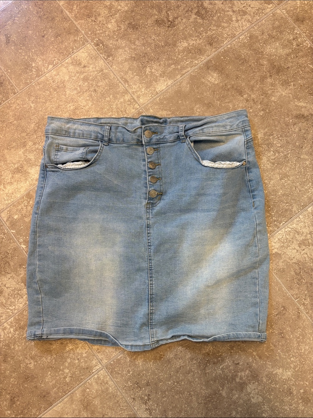 Light Blue Denim Button-Front Skirt